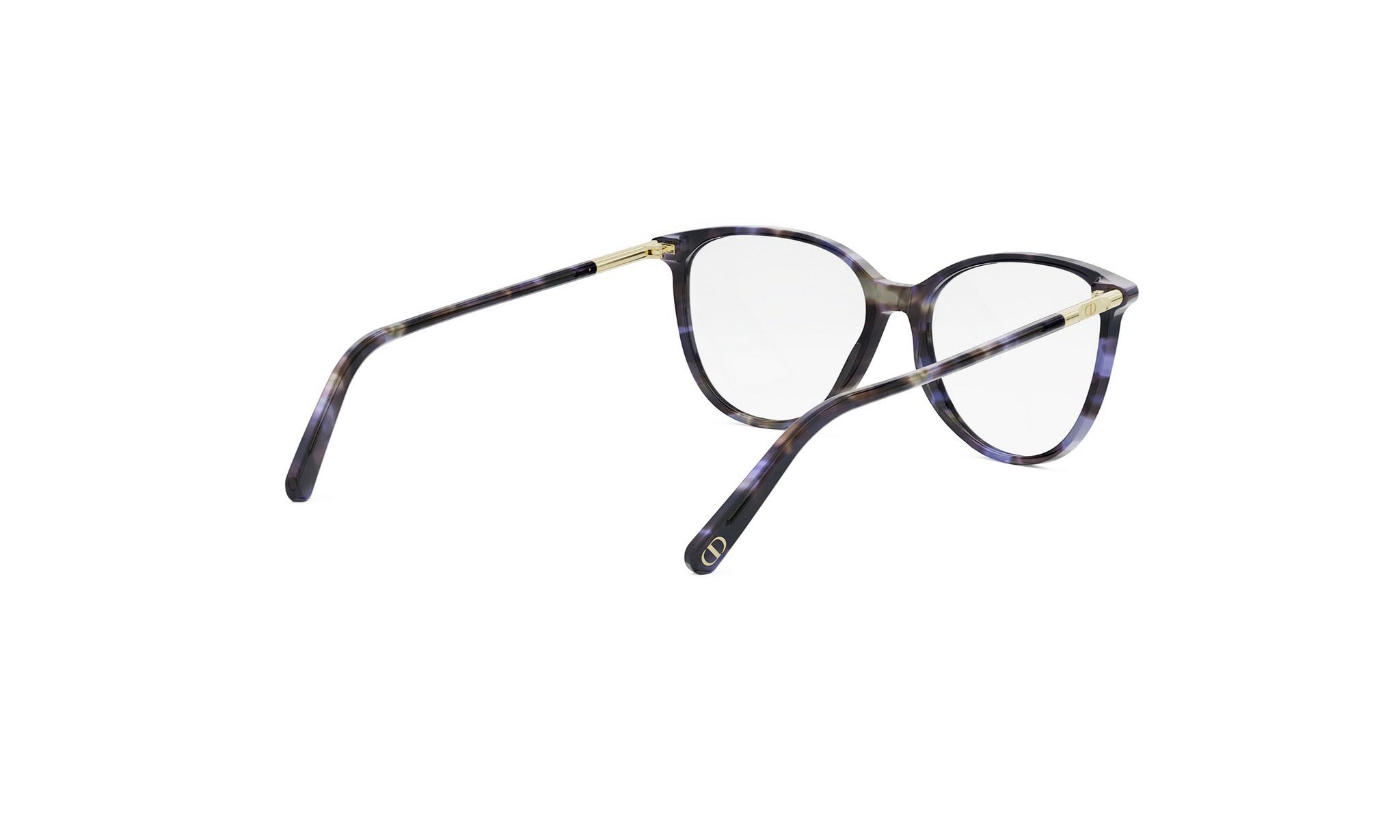 A pair of stylish eyeglasses with a dark frame and clear lenses.