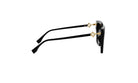 A pair of black sunglasses with gold accents.