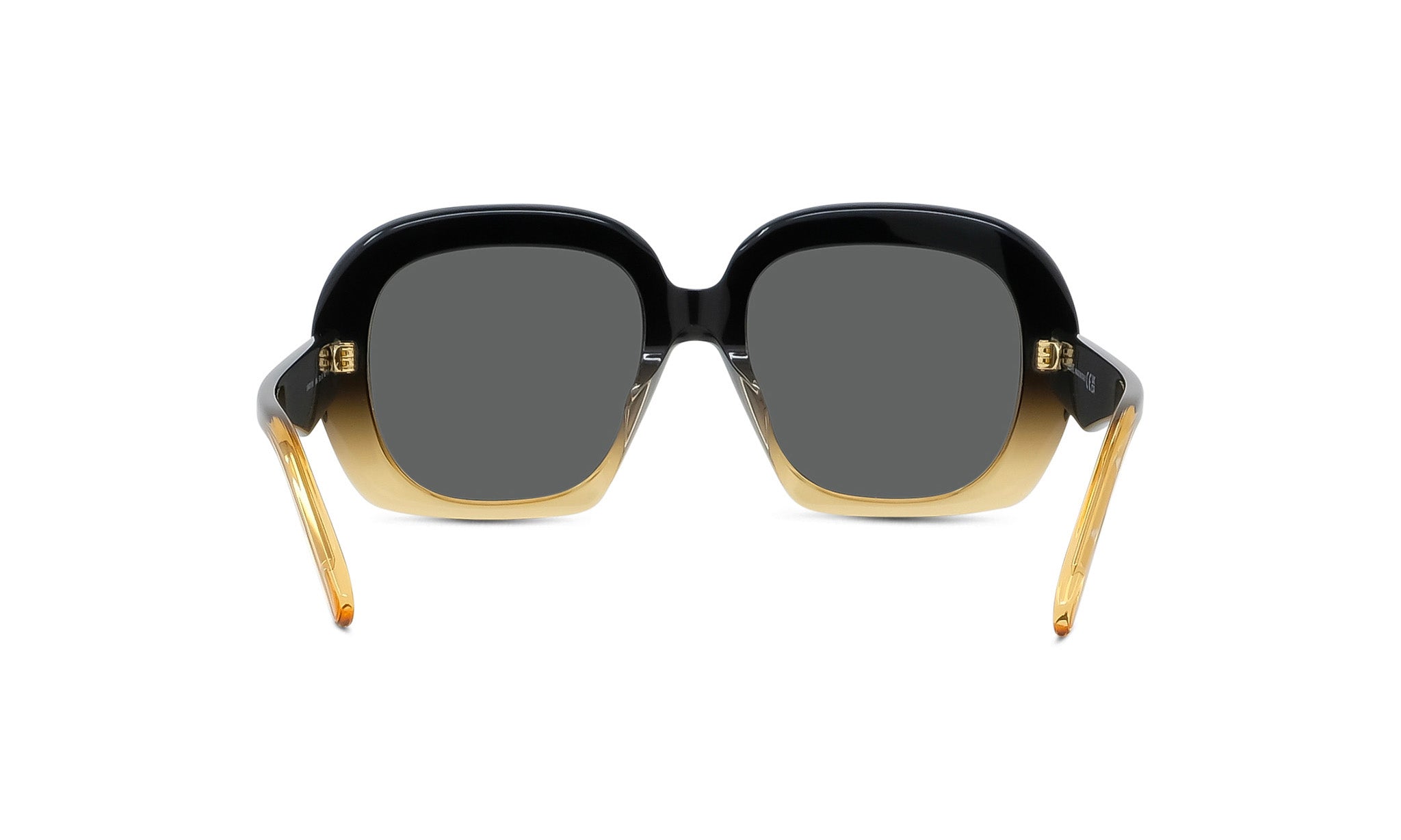 A pair of stylish sunglasses with a black frame and gold accents.