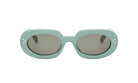 A pair of green oval-shaped sunglasses with dark lenses.