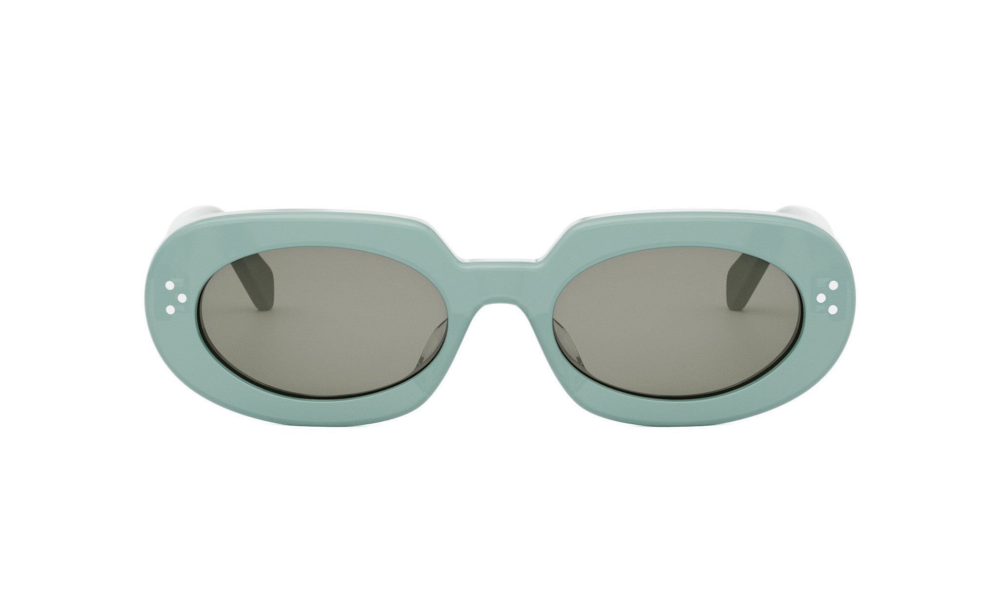 A pair of green oval-shaped sunglasses with dark lenses.