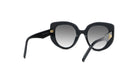 A pair of black sunglasses with a gold-colored frame.