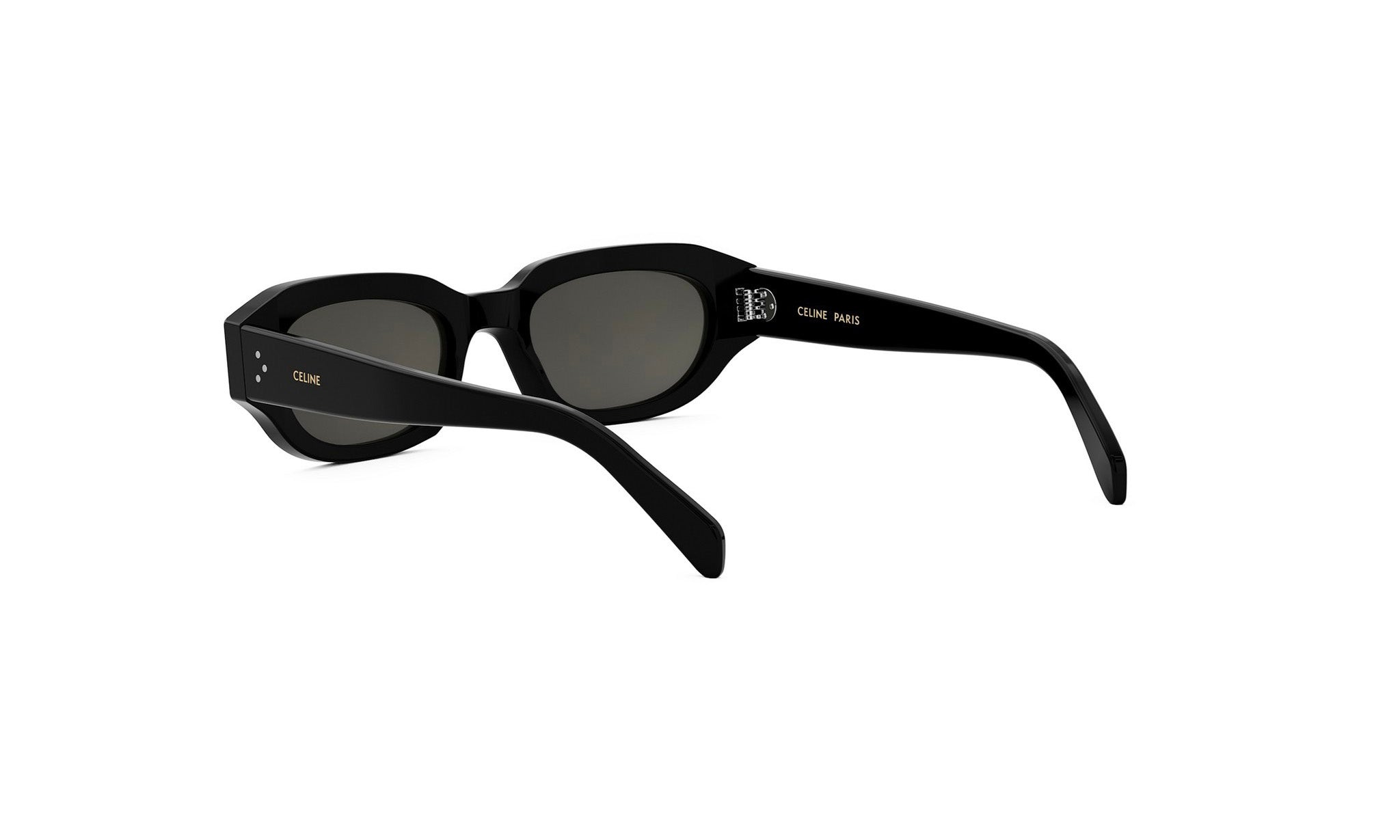 A pair of black sunglasses with a sleek, modern design.