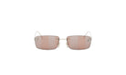 A pair of brown-tinted rectangular sunglasses with silver frames and small round eyelets.