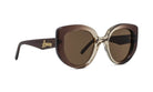 A pair of brown-framed sunglasses with a dark brown lens.