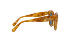 A pair of tan-colored sunglasses with the LEWE logo on the frame.