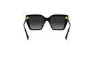 A pair of black sunglasses with gold accents.