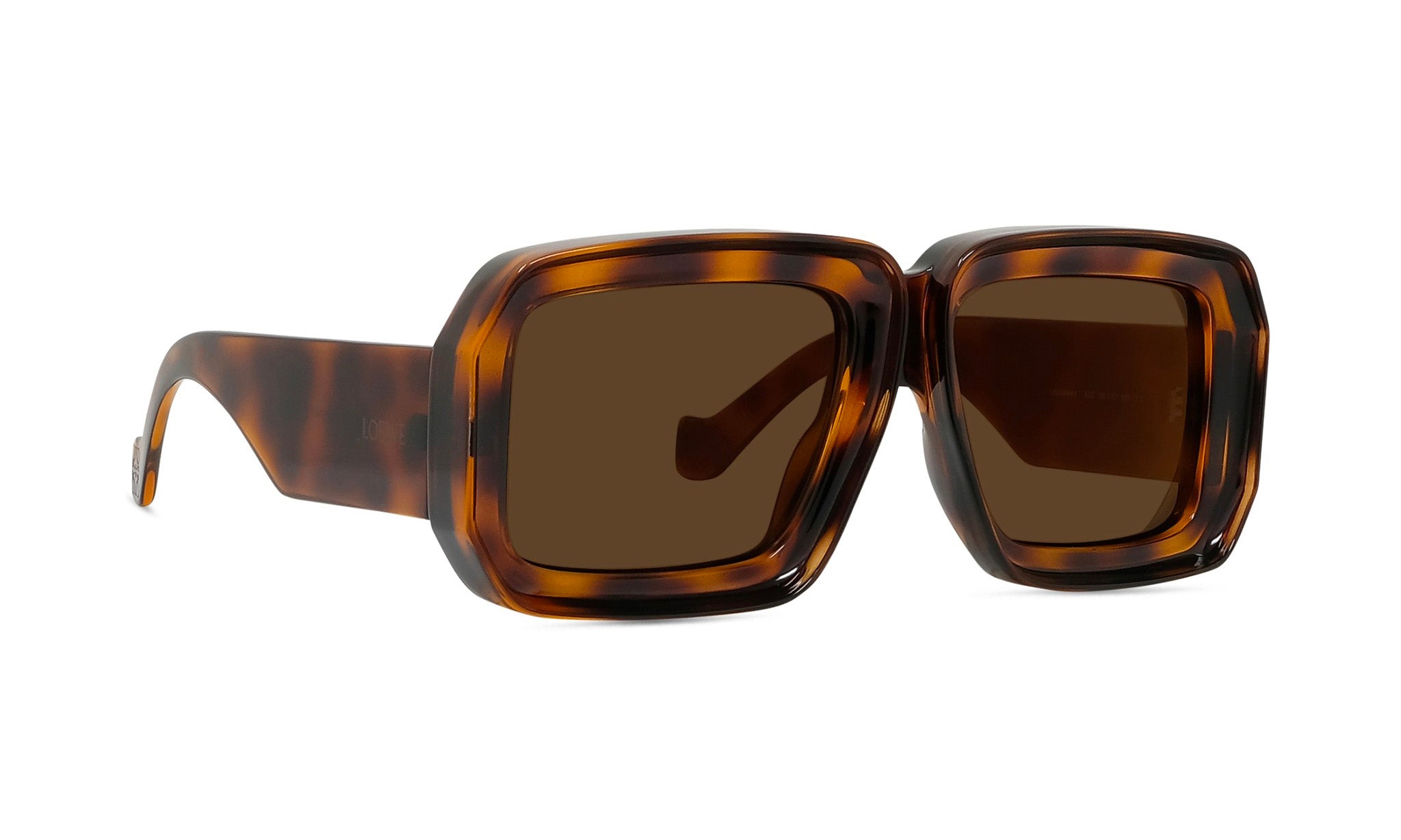 A pair of large, square-framed sunglasses with dark brown temples and lenses.