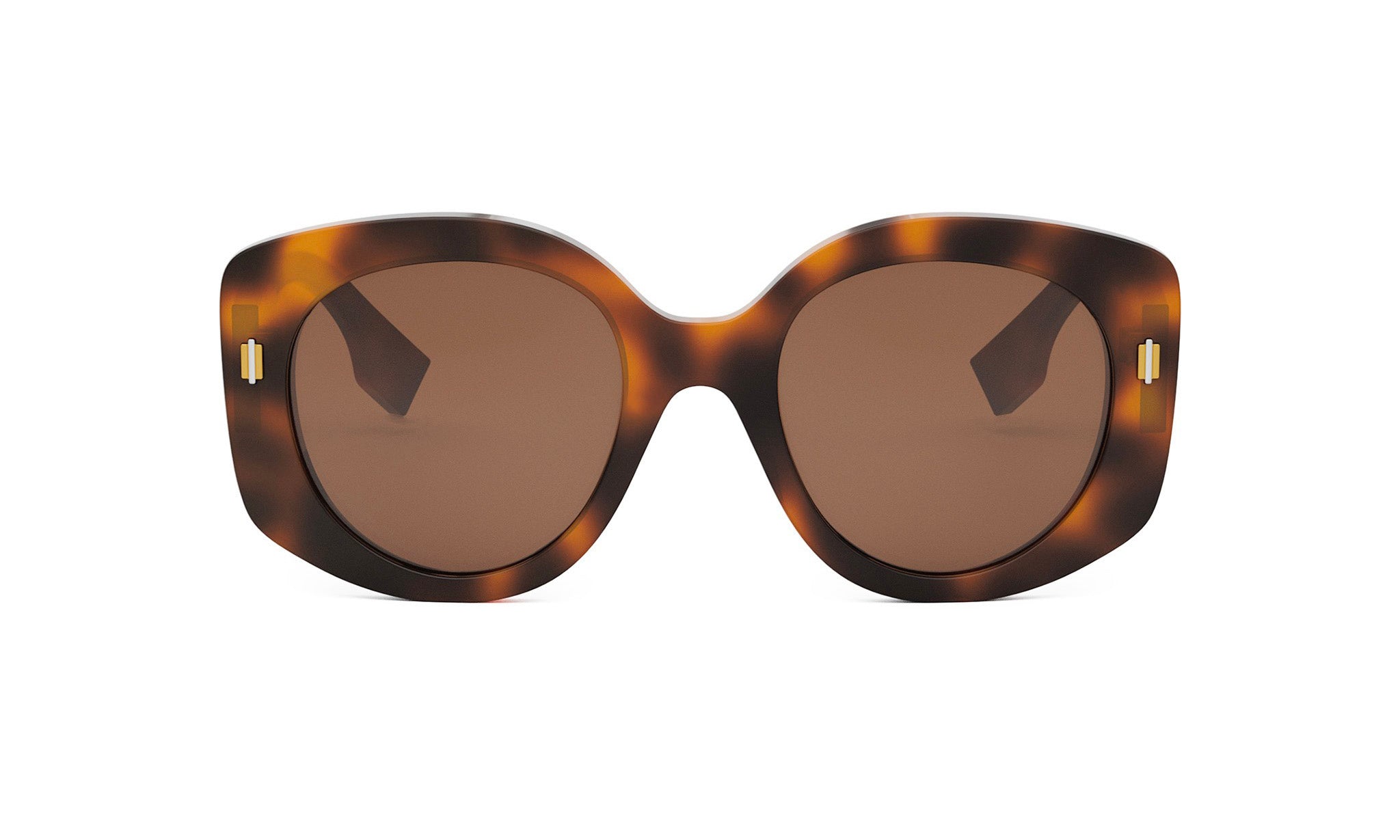 A pair of brown-framed sunglasses with dark lenses.