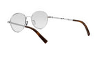 A pair of round, silver-framed glasses with brown wooden handles.