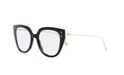 A pair of black-framed glasses with gold-colored metal accents.