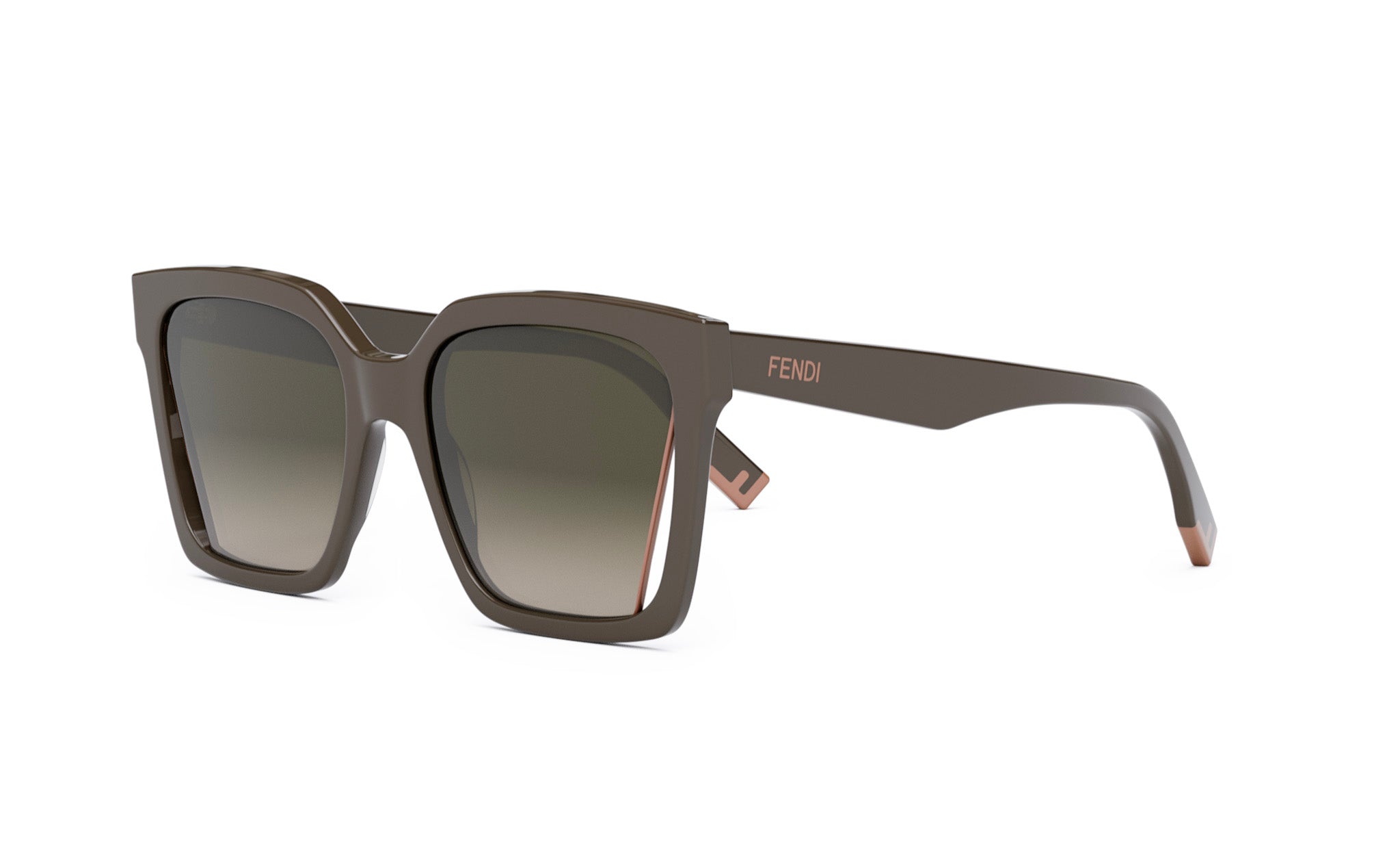 A pair of brown Fendi sunglasses with a dark frame and gradient lenses.