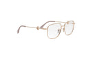 A pair of gold-colored, rectangular-shaped glasses with a thin frame and clear lenses.