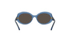A pair of blue-tinted sunglasses with dark lenses.