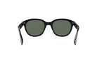 A pair of black sunglasses with dark green lenses.