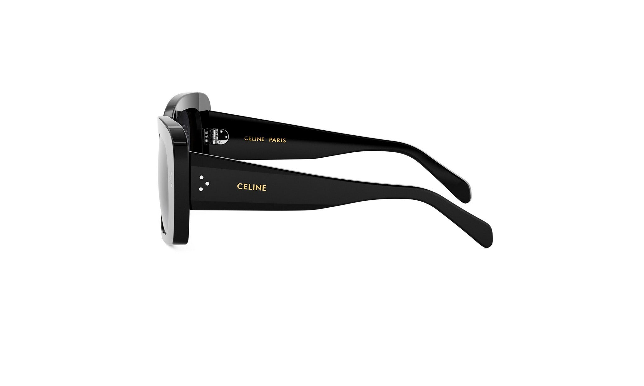 A pair of black sunglasses with the Celine logo on the frame.