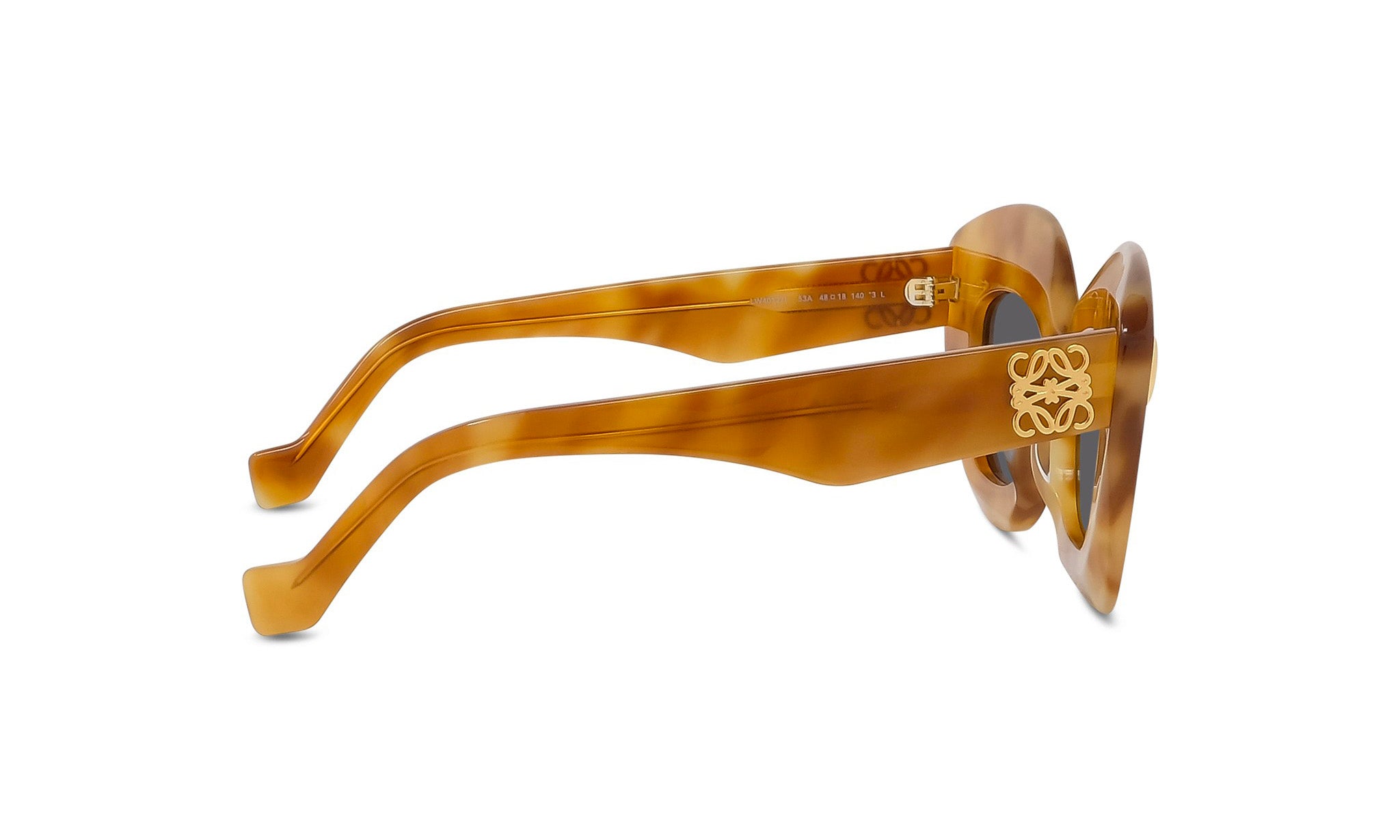 A pair of stylish sunglasses with a tan frame and gold accents.