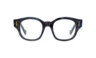 A pair of stylish, black-framed glasses with a sleek, modern design.