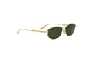A pair of gold-colored sunglasses with dark lenses.