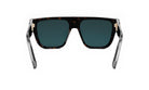 A pair of dark-framed sunglasses with dark lenses, positioned facing forward against a white background.