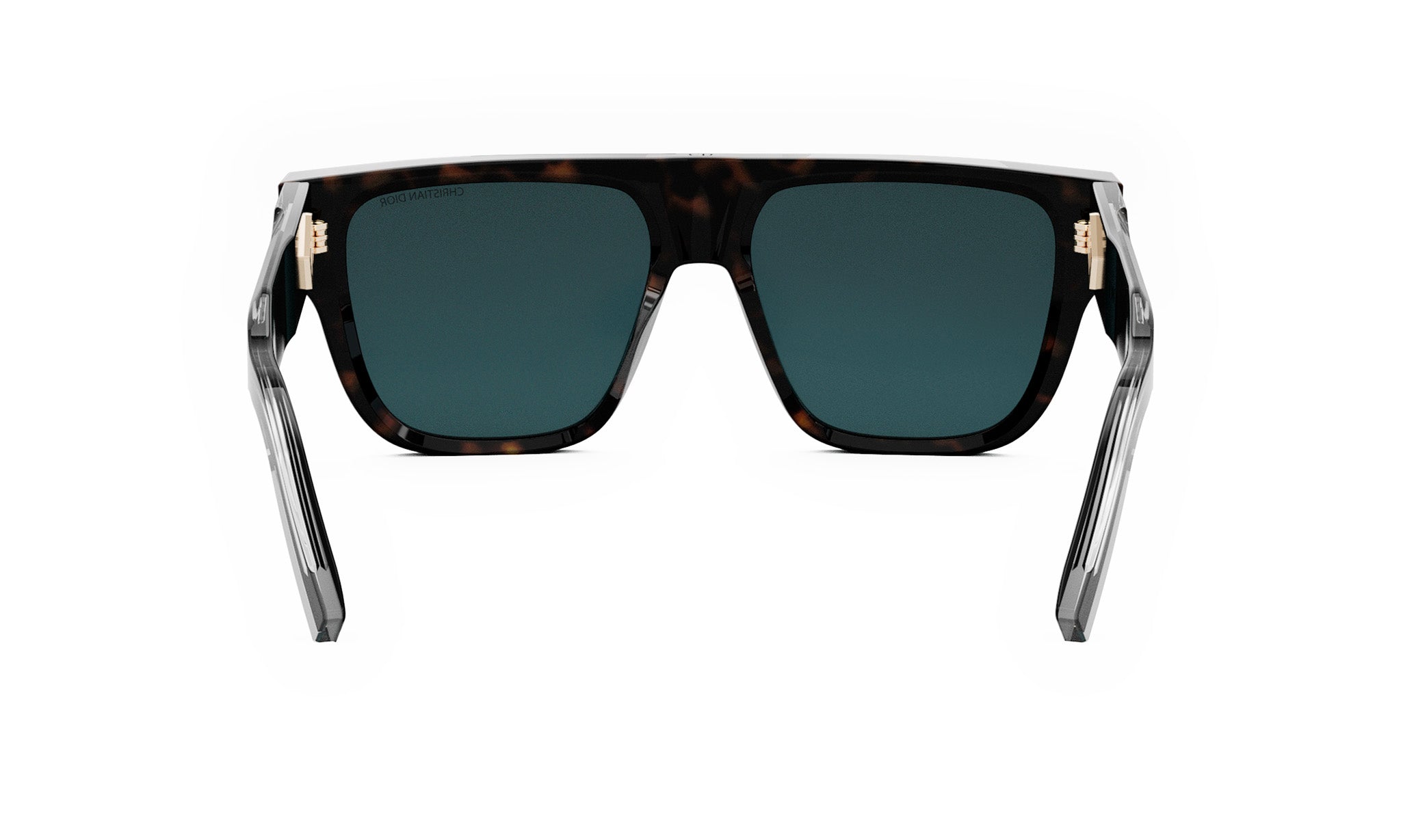A pair of dark-framed sunglasses with dark lenses, positioned facing forward against a white background.