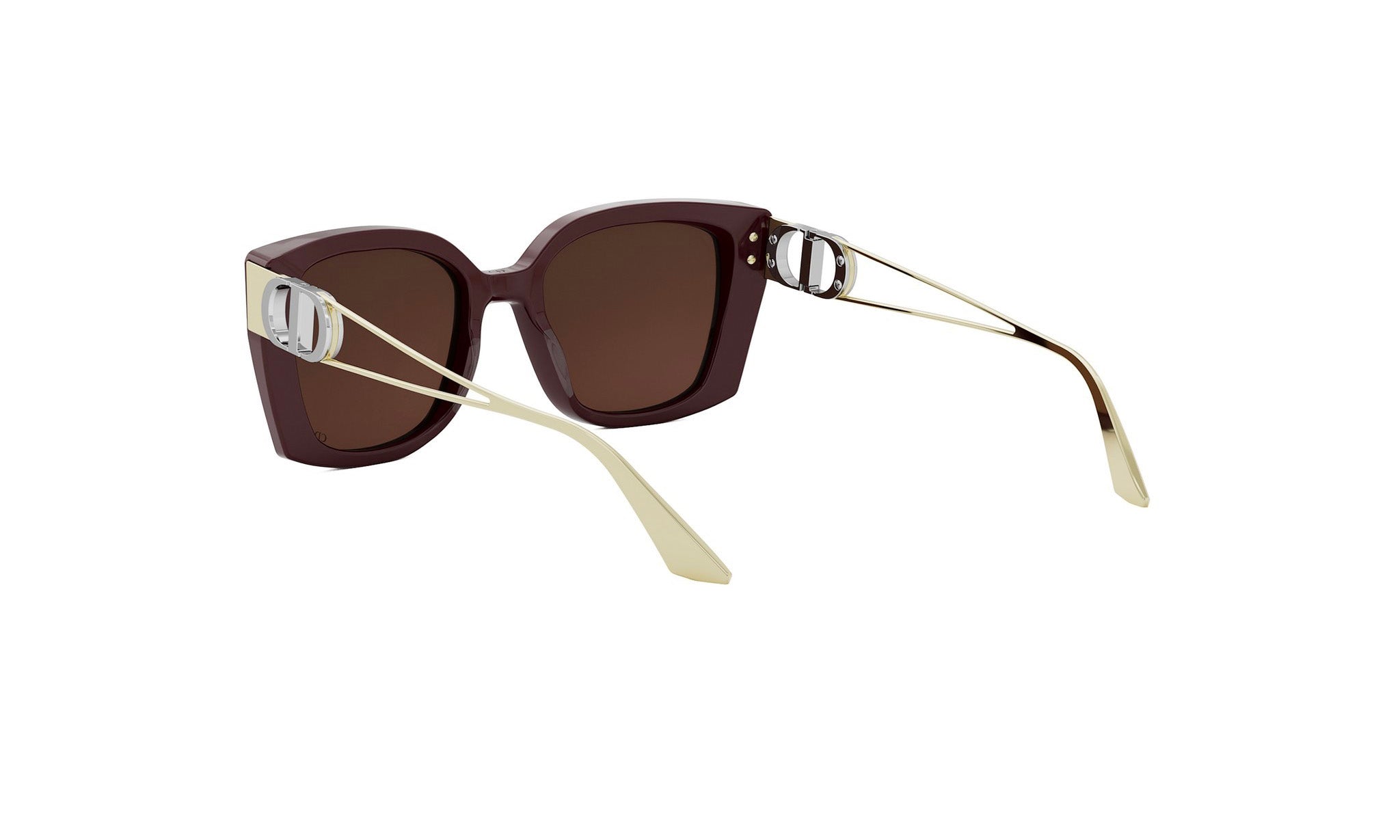 A pair of brown sunglasses with white frames and silver accents.