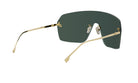 A pair of stylish sunglasses with a dark green frame and gold-colored metal arms.