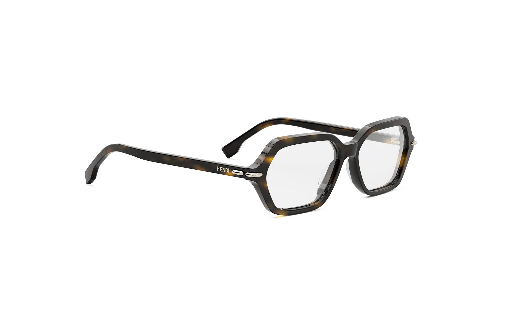 A pair of tortoiseshell-framed glasses with a dark frame and clear lenses.