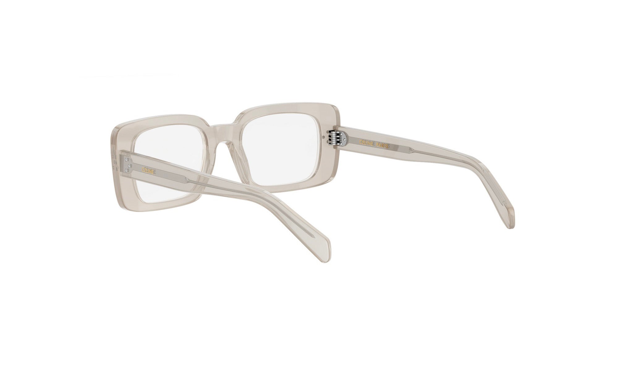 A pair of clear, square-framed glasses with a simple, minimalist design.