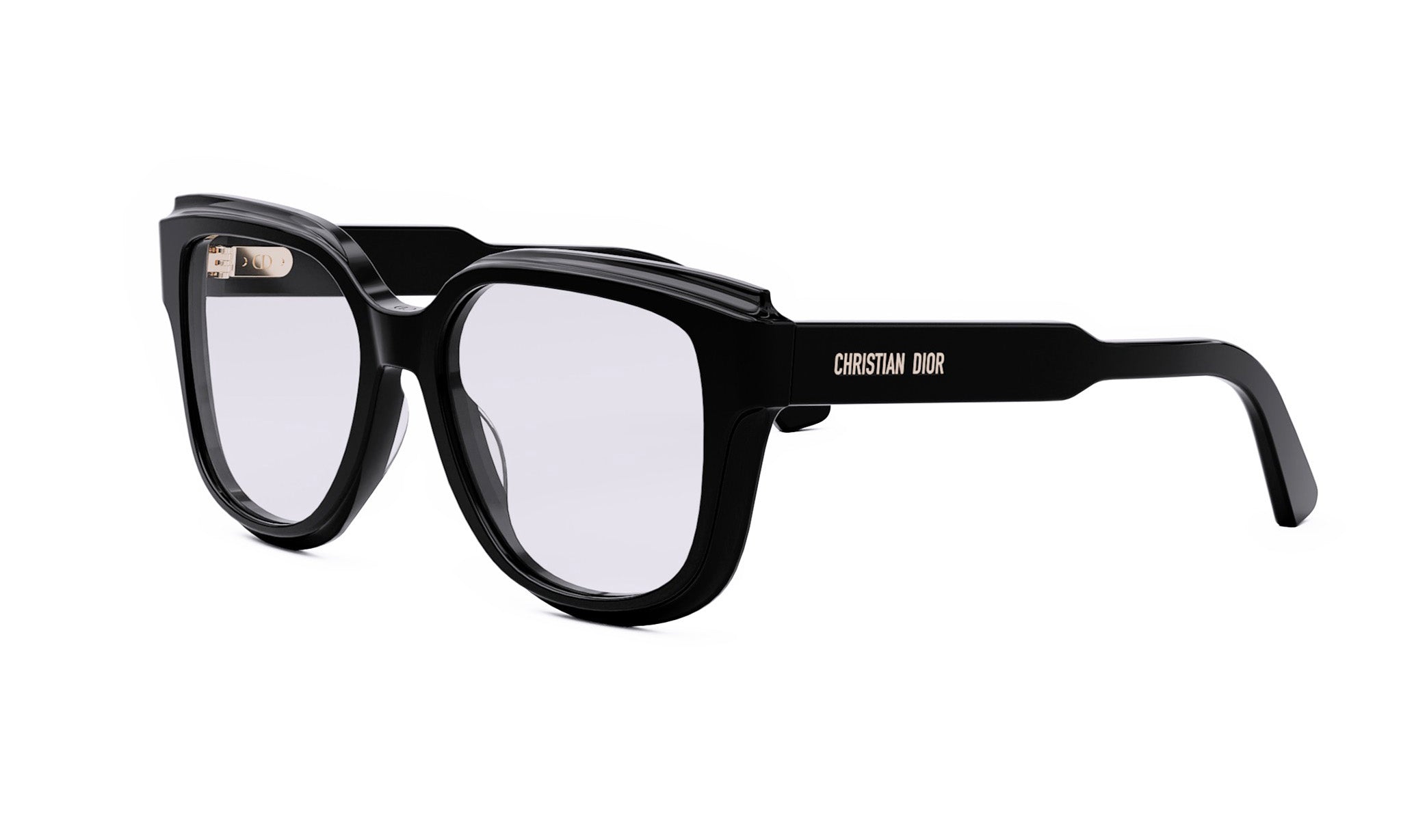 A pair of black-framed glasses with the brand name "CHRISTIAN DOR" printed on the side.