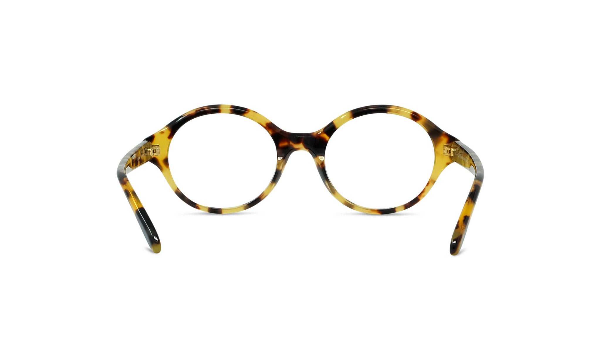A pair of tortoiseshell-framed glasses with a yellow and black color scheme.