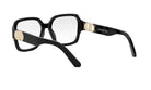 A pair of black-framed glasses with gold accents, featuring the logo of Christian Dior.