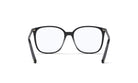 A pair of black-framed glasses with a clear lens, shown from the back view.