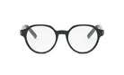 A pair of black-framed glasses with clear lenses, set against a white background.