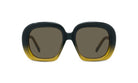 A pair of stylish sunglasses with a black and yellow gradient frame.