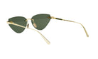 A pair of gold-colored sunglasses with dark green lenses.