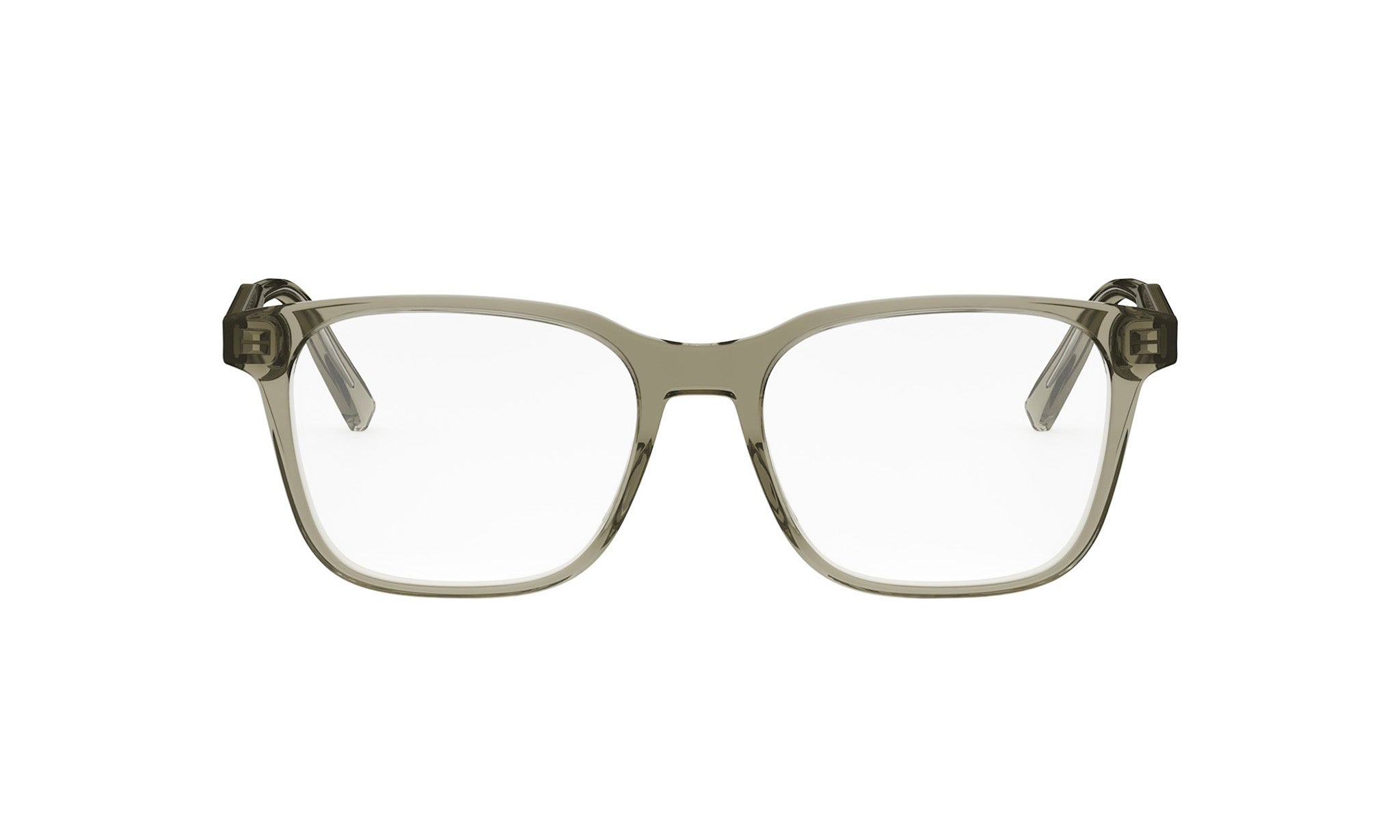 A pair of clear, modern-looking glasses with a sleek, minimalist design.