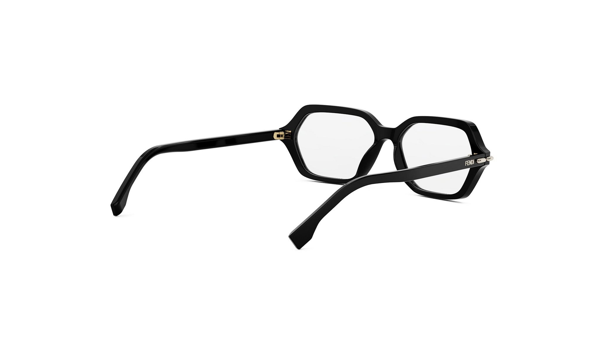 A pair of black-framed glasses with a geometric, modern design.