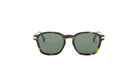 A pair of dark green tortoise-shaped sunglasses with a dark frame and dark green lenses.