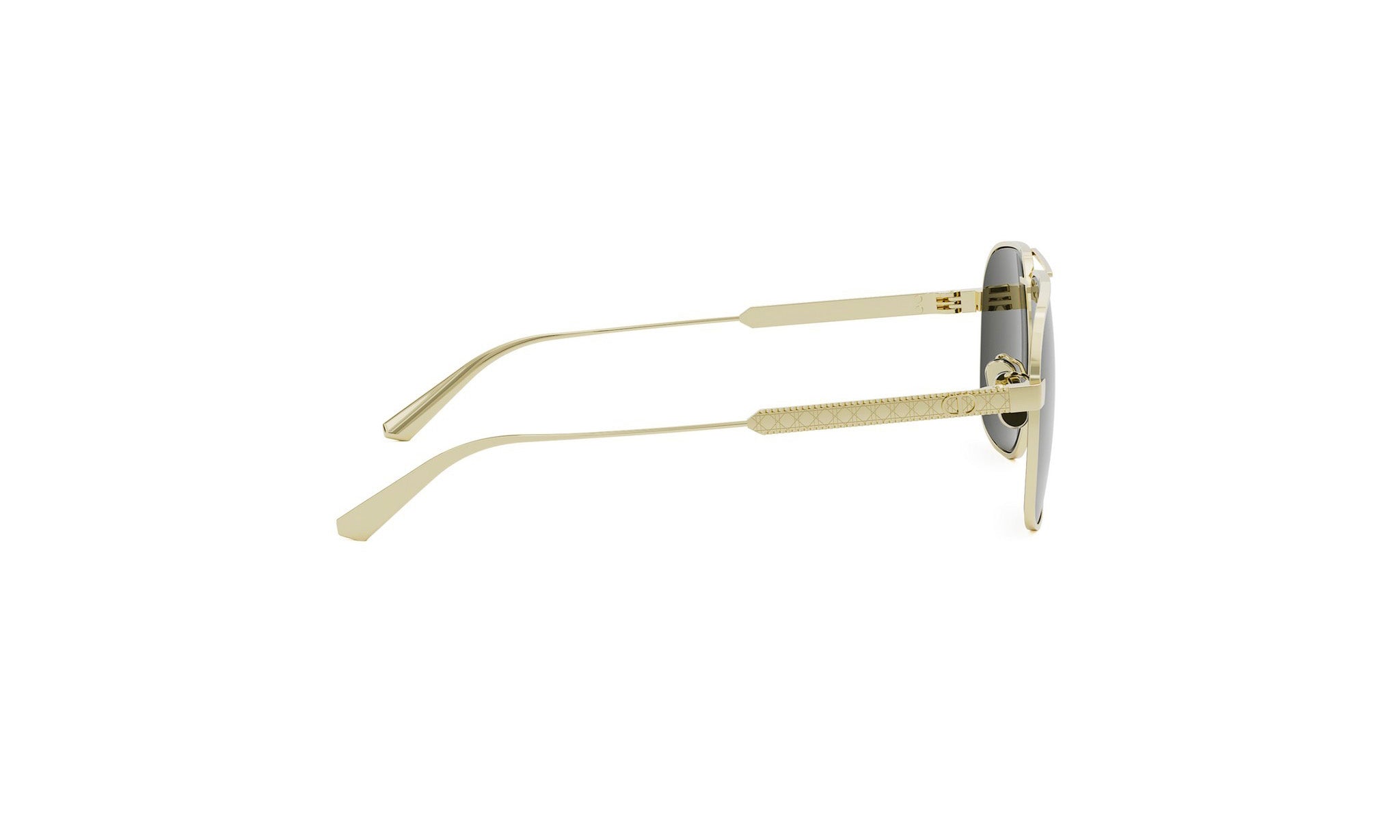 A pair of gold-colored sunglasses with a diamond pattern on the frame.