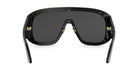 A pair of black sunglasses with gold accents.