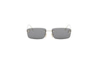 A pair of dark-tinted rectangular-framed sunglasses with silver accents.