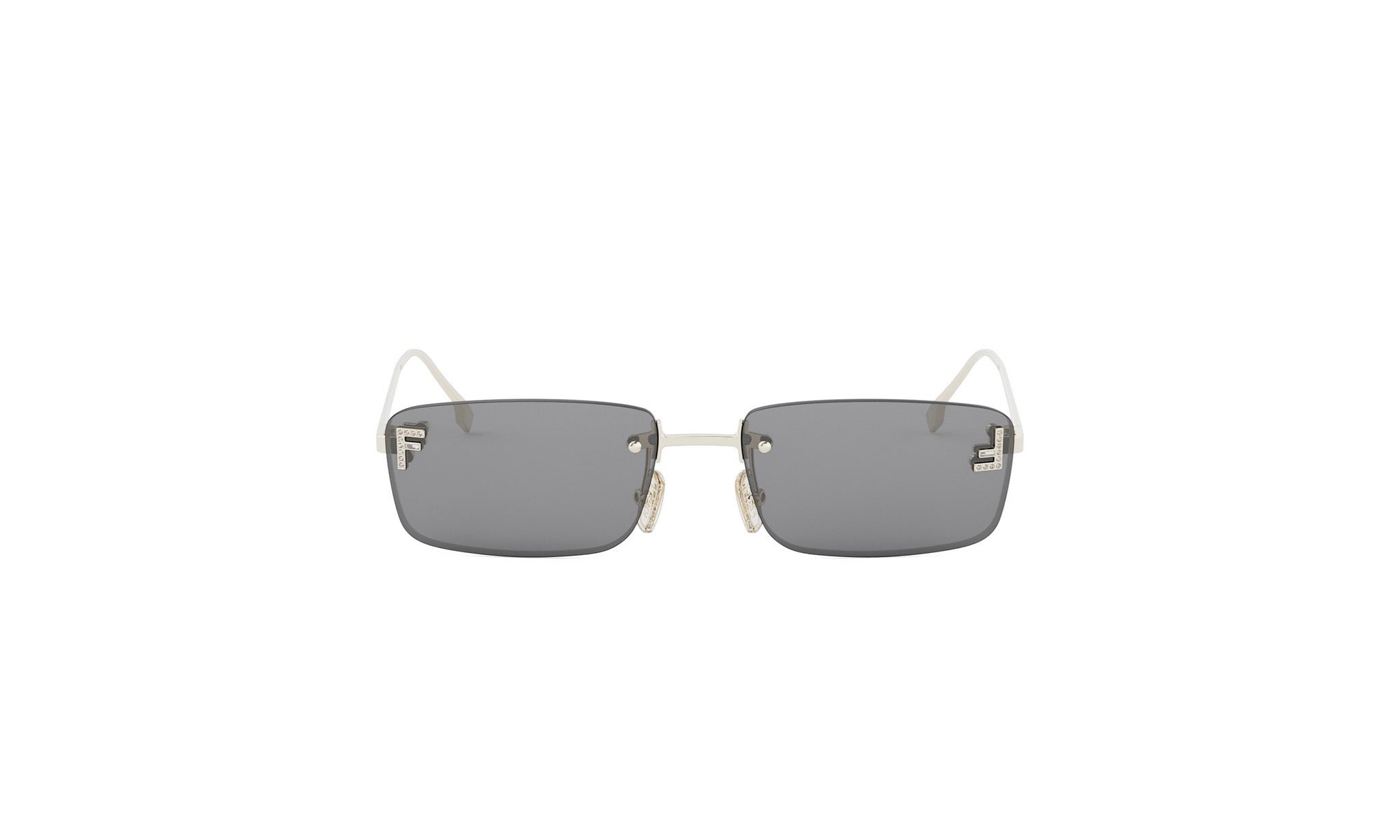 A pair of dark-tinted rectangular-framed sunglasses with silver accents.
