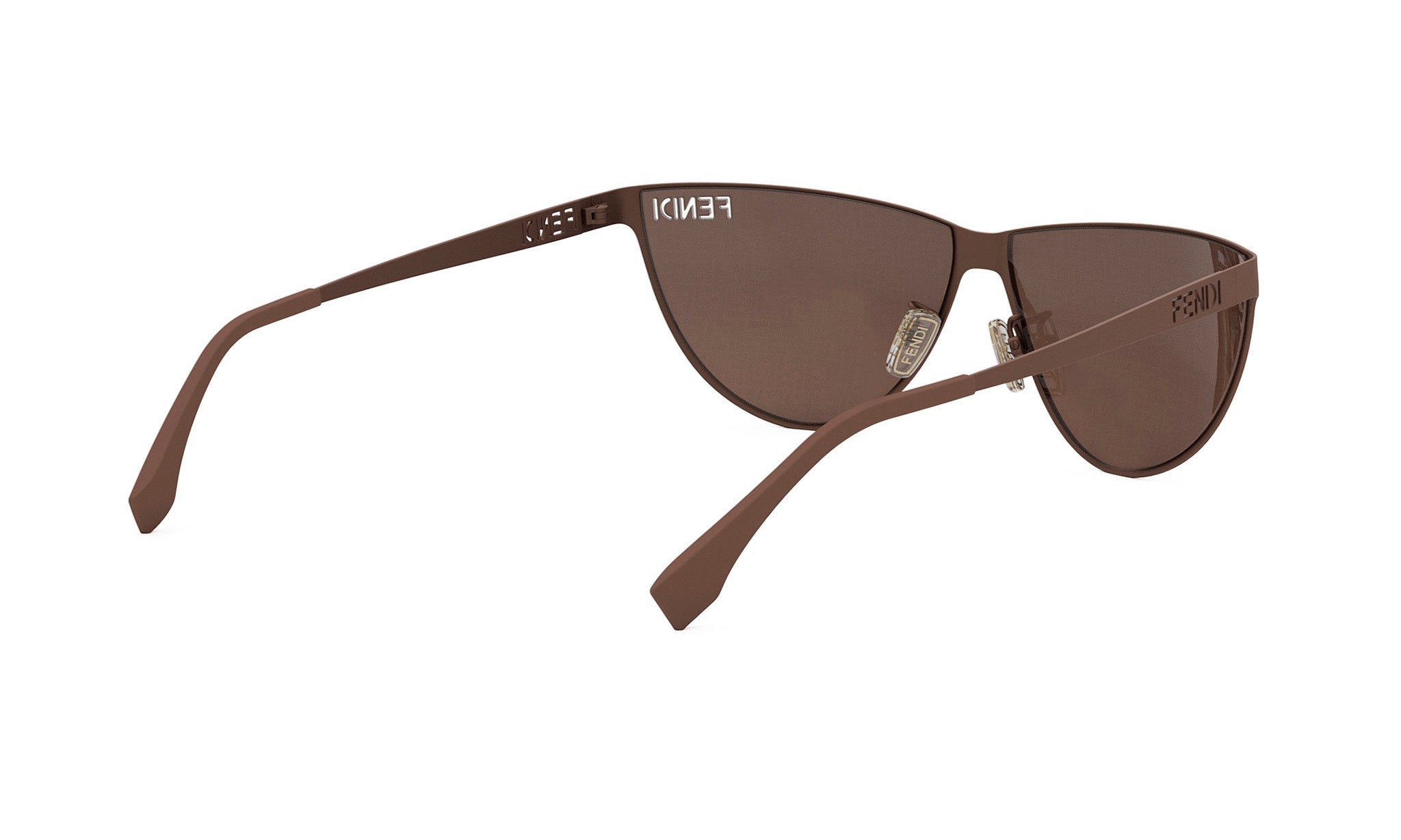 A pair of brown sunglasses with the brand name "KIM" visible on the frame.