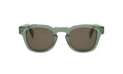A pair of green-framed sunglasses with dark lenses.