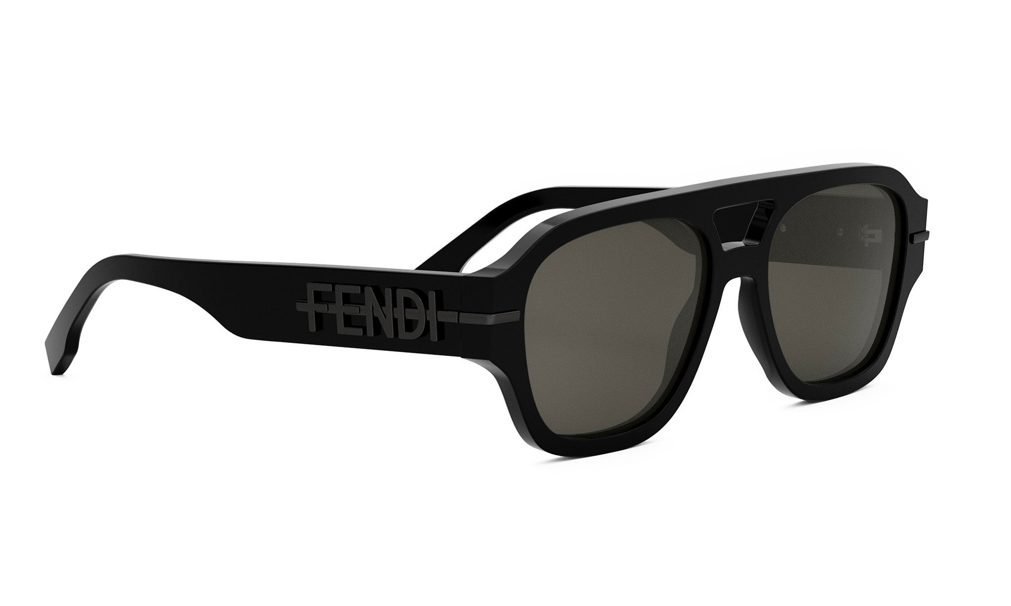A pair of black Fendi sunglasses with dark lenses.
