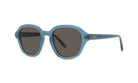 A pair of blue-tinted sunglasses with dark lenses.