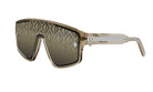 A pair of stylish sunglasses with a geometric pattern on the lenses.