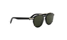 A pair of black sunglasses with dark green lenses.