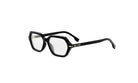 A pair of black-framed glasses with a hexagonal frame and clear lenses.